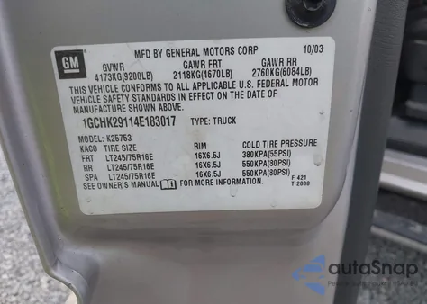 2004 Chevrolet Silverado 2500Hd Lt from USA, damaged, VIN 1GCHK29114E183017